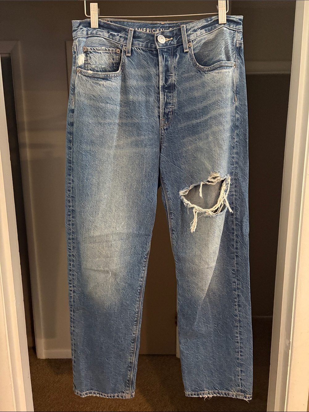American Eagle Outfitters Classic Blue Ripped Relaxed Jeans